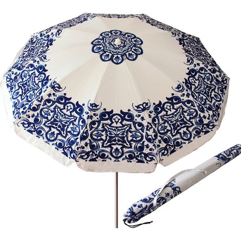 Ombrellone Spiaggia Giardino Bianco BLU 220 cm Maioliche Kalat 50020