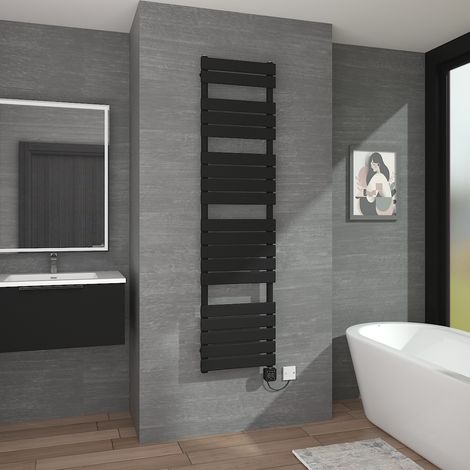 Black Flat Thermostatic Electric Towel Rail WIFI Timer 1800x450mm
