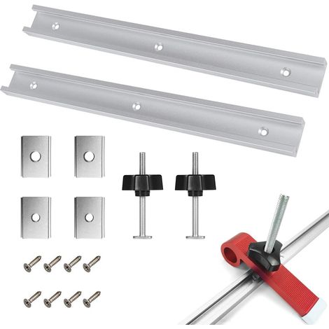 Stück 400 mm Aluminium-T-Nut-Führungsschiene mit M6- und M8-Gleitmutter, Holzbearbeitungs-Aluminiumlegierungs-Schienengleiter, Holzbearbeitungs-T-Nut-Gehrungsschienen-Vorrichtungs-Montageschlitz mit S