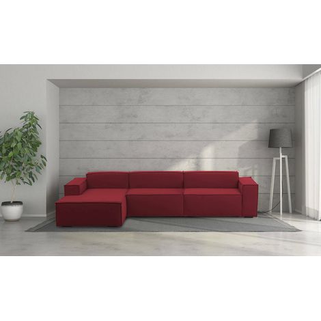 Talamo Italia Sofá fijo Licia, Sofá modular 4 plazas península izquierda, 100% Made in Italy, Sofá moderno en tela, Cm 340x170h70, Rojo, con embalaje reforzado (1/5)