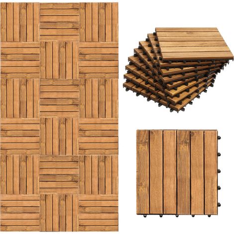 Randaco Lot de 110 dalles en bois dalles de terrasse 6 lattes 10 m², 30 x 30 cm, Dalles clipsables en bois d'acacia