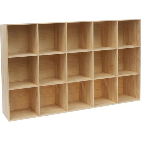 Bibliothèque en bois massif avec 15 compartiments, meuble de rangement pour salon, bureau, bureau, système de rangement stable, 150 x 30 x 90 cm (1/5)