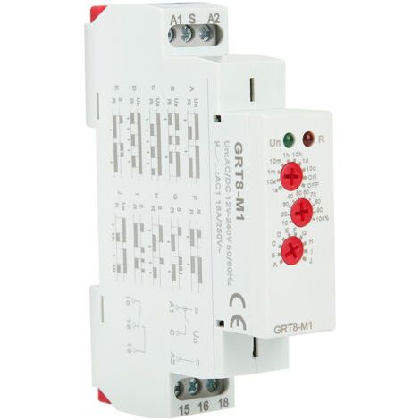 GRT8-M1 10 Function Time Relay, 35mm DIN Rail Mounting, AC/DC 12V  240V, 50-60Hz