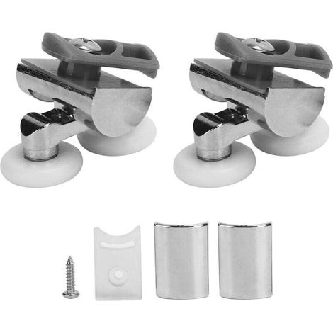 Poulie de Porte Coulissante, Rouleaux de Porte de Douche Double 23mm Poulie de Roue Suspendue Roues Supérieures et Inférieures Fournitures de Salle de Bain (1/4)