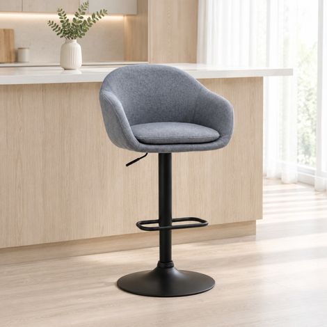 Taburete de bar ajustable en altura con respaldo y reposapiés, 110 kg, gris DESVIAE (1/5)