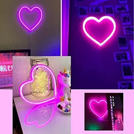 Coeur rose bleu - Lampe LED Néon avec Batterie-USB, Décoration Murale, Enseigne au Néon en Forme de Cur, de (1/4)