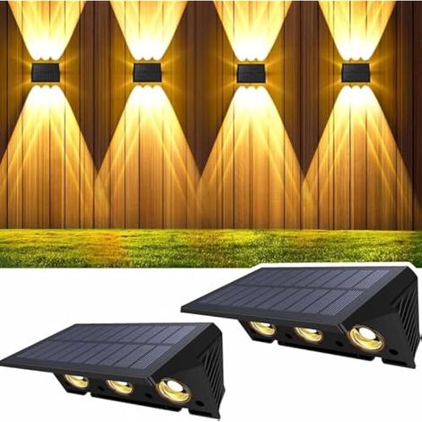 Applique Murale Exterieur Solaire Haut & Bas Lampe Solaire Exterieur Puissante Blanc Chaud LED Eclairage Exterieur Solaire Étanche IP67 Sans fil pour Clôture Jardin 2 Articles (1/5)