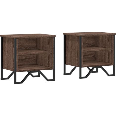 Juego de 2 mesitas de noche con compartimento abierto 40 x 30 x 40 cm madera de ingeniería marrón y hierro DEC035834