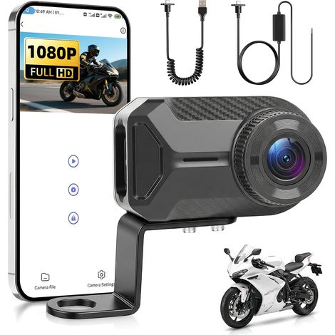 1080P Dashcam Moto, WiFi & App Caméra Moto avec Vision Nocturne Couleur, Enregistrement en Boucle, IP66 Étanche Caméra Moto et Grand Angle (1/5)