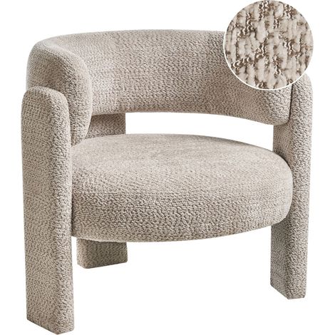 Fauteuil Rembourré en Tissu Chenille Dossier Incurvé Assise Moderne de Style Scandinave Blanc Cassé Burea (1/5)
