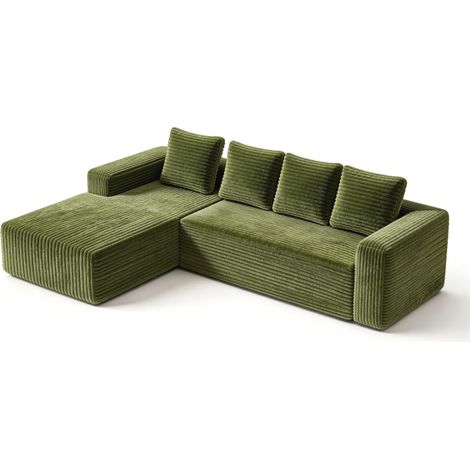 Divano modulare angolare HOMVRA con chaise longue reversibile verde in velluto a coste