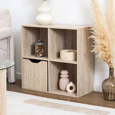 Rangement Modulable 4 Cases - HOME DECO FACTORY - Pietra - Compact - Blanc et Beige (1/5)