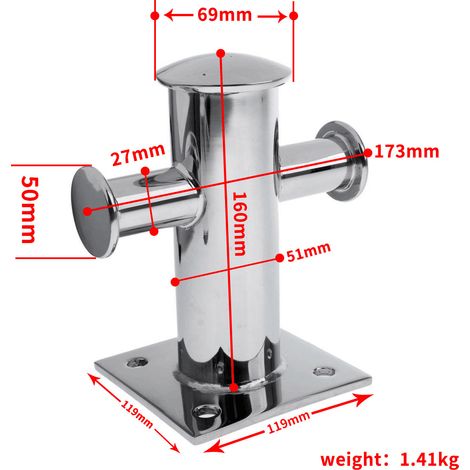 Stainless steel 304 cross bollard, mooring bollard, ship and yacht fittings, single cross bollard (160 mm high), stainless steel 304