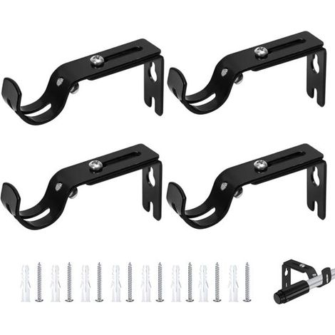 Lot de 4 supports muraux réglables – Noirs – Diamètre 20-25 mm – Tringles à rideaux – Télescopiques – Salon et chambre (1/5)