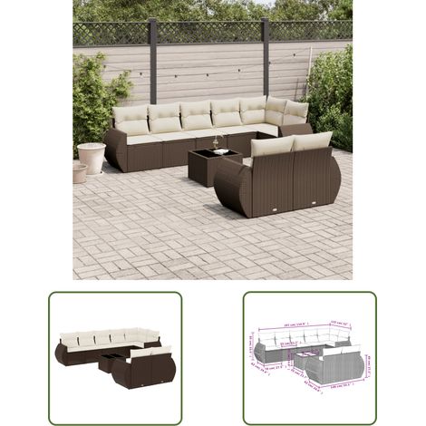 vidaXL Salon de jardin avec coussins 9 pcs marron résine tressée (1/3)