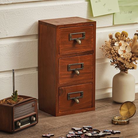 Brown Retro Wooden Drawer Organizer Box (1/5)