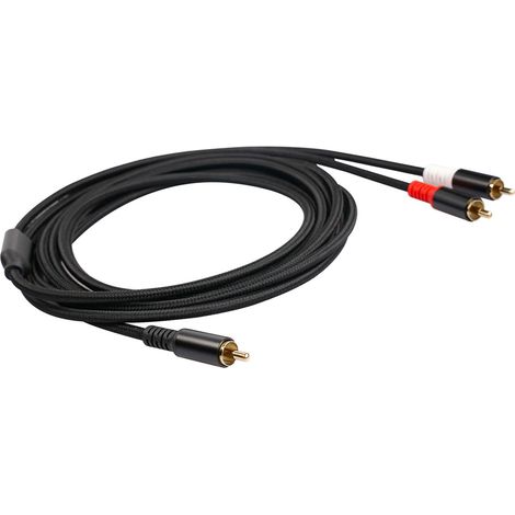 Câble audio stéréo RCA en Y, 1 connecteur RCA mâle vers 2 connecteurs RCA mâles, double blindage plaqué or, 5 m (16,4 pi), compatible avec amplificateurs, téléviseurs, tables de mixage, lecteurs CD et (1/5)