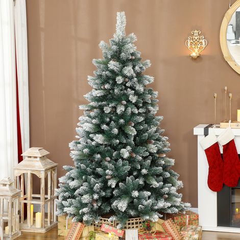 Sapin de Noël artificiel de 180 cm, sapin artificiel enneigé, 1000 branches, 34 pommes de pin, large base (1/5)