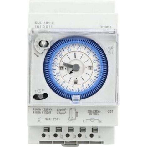 Temporizador analógico con motor síncrono y programa diario, temporizador, 24 V CA/CC, 16 A