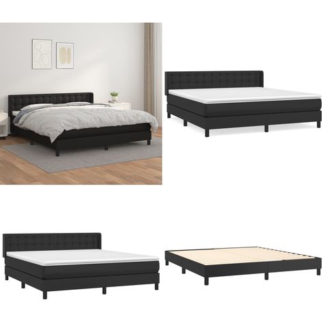 Boxspringbett mit Matratze Schwarz 160x200 cm Kunstleder - Boxspringbett - Doppelbett - Bettenrahmen - Kunstlederbett - Schwarzes Bett - Home & Living