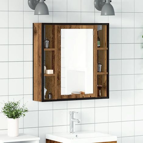 Pratico specchio contenitore da parete stile pulito bagno 60 x 16 x 60 cm in legno multistrato legno vecchio 020051846