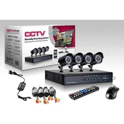 Kit De Surveillance Vidéo Ccd Dvr 4 Canaux Caméra Infrarouge Ir 24 Led Lan 3g