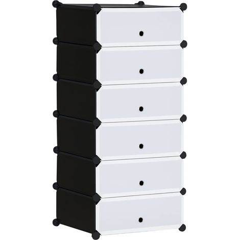 Armoire à chaussures 6 cubes modulable empilable 49 x 36,5 x 108 cm gain de place semi transparent épuré en PP blanc (1/5)