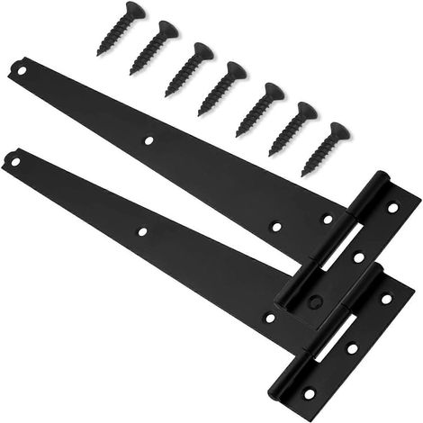 Paire de charnières en T noires de 200 mm pour portails et portes de grange, revêtement en poudre antirouille, résistantes aux intempéries (1/5)