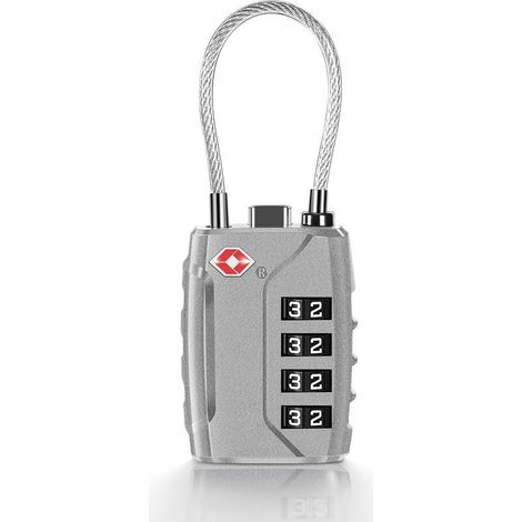 Cadenas Valise TSA, Cadenas Code 4 Chiffres Cadenas Valise Avion, Serrures à Bagages Cadenas Voyage pour Valise Avion Casier (argent) (1/5)