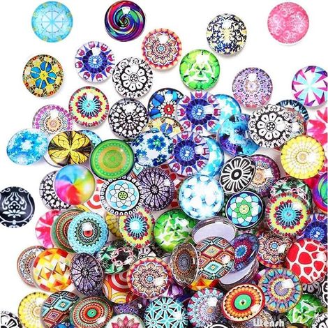 Lot de 100 cabochons en verre de couleur mélangée, 12 mm, mosaïque ronde, dôme en verre, mosaïque en verre, galets de verre, cabochons de mosaïque en verre, cabochons en verre (1/5)