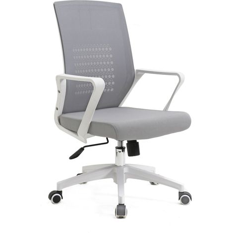 Silla de oficina estructura blanca, con ruedas y tapizado Gris, diseño LUCA. (1/4)