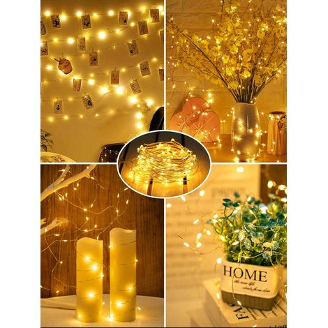 10 guirlandes lumineuses à fil de cuivre, 3M, 30 LED à piles, lumières féeriques blanches chaudes étoilées pour pots Mason, décor de table mariage et Noël (1/4)