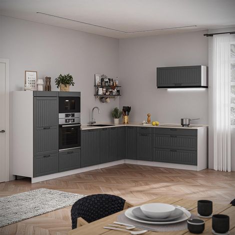 Cocina esquinera Fame-Line, Gris oscuro/Blanco, 327 x 227 cm, ET Roble, Vicco (1/5)