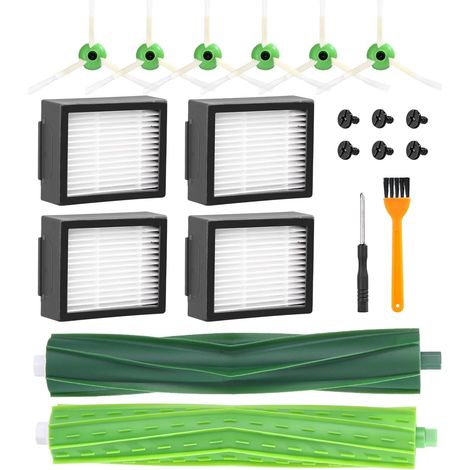 Ersatzteile für iRobot Roomba i7 i7+ i3 i3+ i4 i4+ i6 i6+ j7 j7+ i8 i8+ E5 E6 Staubsauger, Zubehör Ersatzbürste für Roomba, 4 Filter, 6 Seitenbürsten, 2 Gummibürsten (1/5)