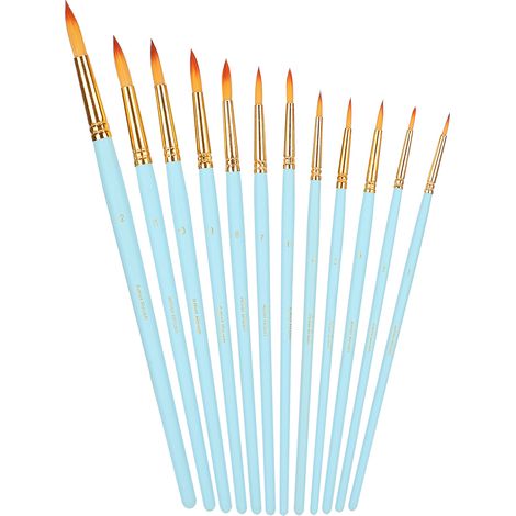 Ensemble de 12 pinceaux en nylon pour aquarelle, huile et acrylique, avec support bleu