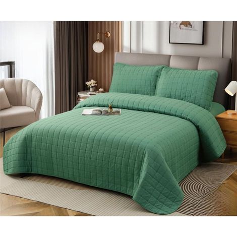 Ensemble 3 pièces, housse de couette d'été 230x240cm, drap-housse 180x200cm, 2 taies d'oreiller 55x80cm, vert (1/4)