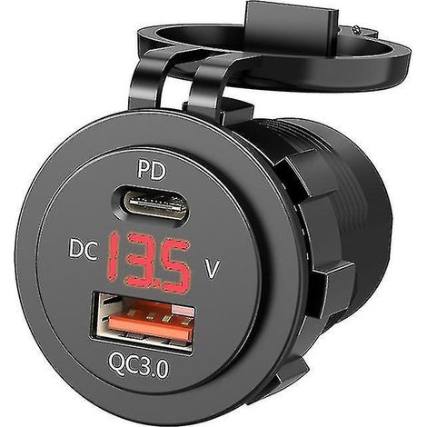 12V Gleichstromnetzteil, IP66 wasserdicht, zwei 5V 3A USB Typ-C Anschlüsse für Motorrad (1/5)