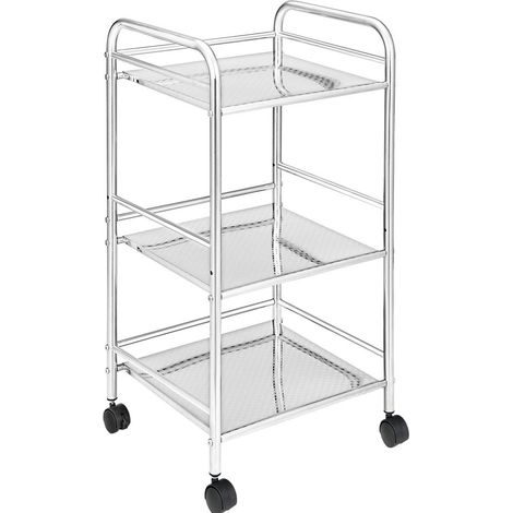 Chariot de Rangement en Acier chromé pour Salle de Bain, Cuisine, Coiffeur ou esthéticienne, 4 Roues pivotantes, 3 étagères, Dimensions 40 x 35 x 75 cm, Chariot Multifonction à 3 Niveaux (1/5)