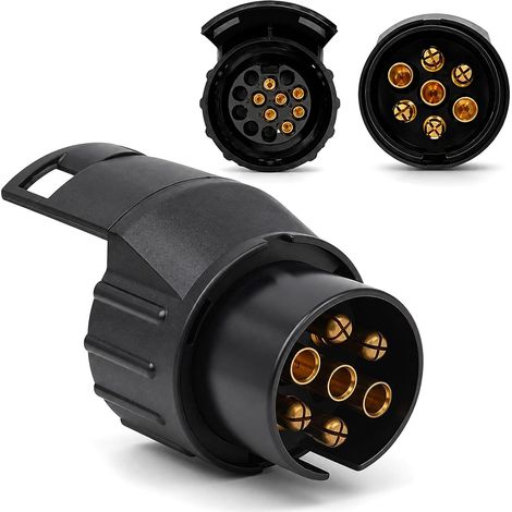 Adaptateur Remorque 7 Broches vers 13 Broches Connecteur Fiche Attelage 12V Prise Remorque Connecteur Standard pour ISO 1724 e ISO 11446 Européenne pour Voiture Camion Caravane Attelage, Noir (1/5)