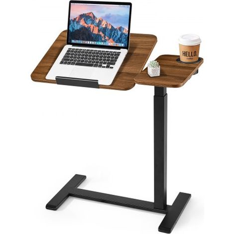 Table de Lit à Roulettes Cachées 700x400 mm Hauteur Réglable Marron,Bureau Mobile avec Plateau Inclinable,Porte-Gobelet,pour Ordinateur Portable,Lecture,Chambre,Canapé,Maison et Bureau (1/3)