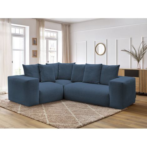 BOBOCHIC - Canapé d'angle fixe modulable VOLTAIRE avec 1 chauffeuse 2 places, 1 angle et 1 chauffeuse 1 place tissu chiné Angle gauche Bleu foncé (1/5)