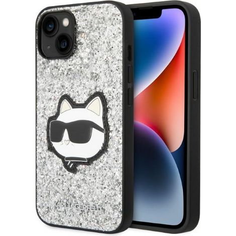 Custodia rigida argento/argento con glitter e patch Choupette per iPhone 14/15/13 da 6,1" Karl Lagerfeld KLHCP14SG2CPS (1/5)