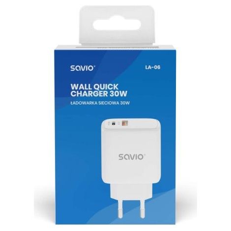 Cargador de pared USB-C USB 30W QUICK CHARGE 3.0 PD 3.0 SAVIO LA-06 1 unidad. (1/4)