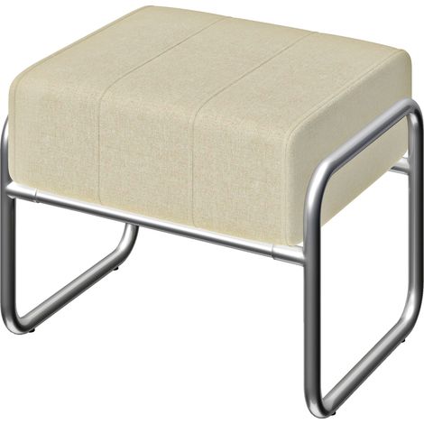 Repose-pieds tabouret rembourré en tissu chenille pieds acier beige 40x30x20 cm