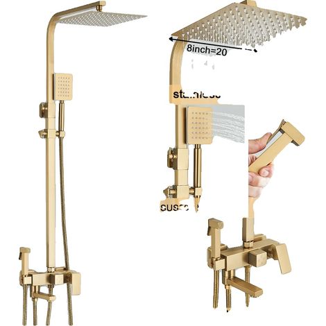 Duscharmatur-Set, elegantes Design, robuste Messingkonstruktion, gebürstetes Gold 4-8 (1/2)