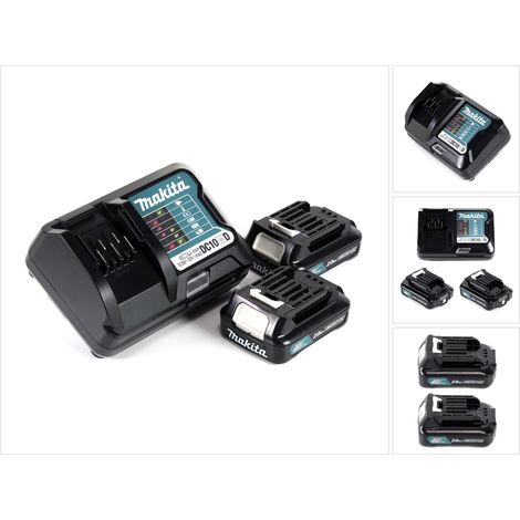 Kit de alimentación Makita 12 V con 2 baterías BL1021B de 2,0 Ah + cargador DC10WD