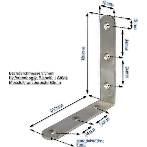 Edelstahl Winkel 100 x 100 x 19 mm Lochwinkel Montagewinkel Verbinder