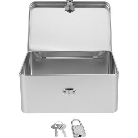 Boîte de rangement verrouillable en fer-blanc : 14 x 9,5 x 7 cm - Organiseur de bureau avec clé - Boîte vintage pour bijoux, argent, petits objets et souvenirs (1/5)