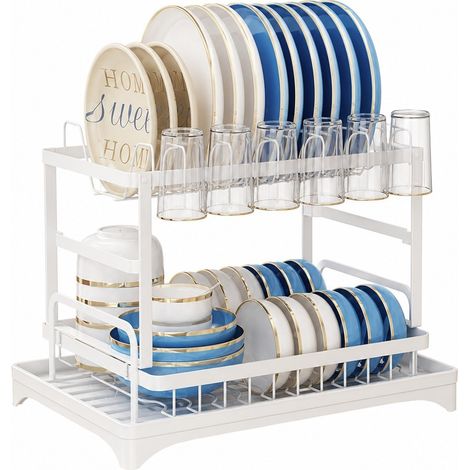 Égouttoir pliable avec panier d'égouttage, blanc, acier au carbone, rangement pour évier et plan de travail (1/3)