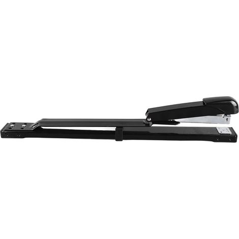 Agrafeuse à bras long, en acier inoxydable durable, avec un design à bras long, adaptée aux bureaux et aux maisons, noire. (1/5)